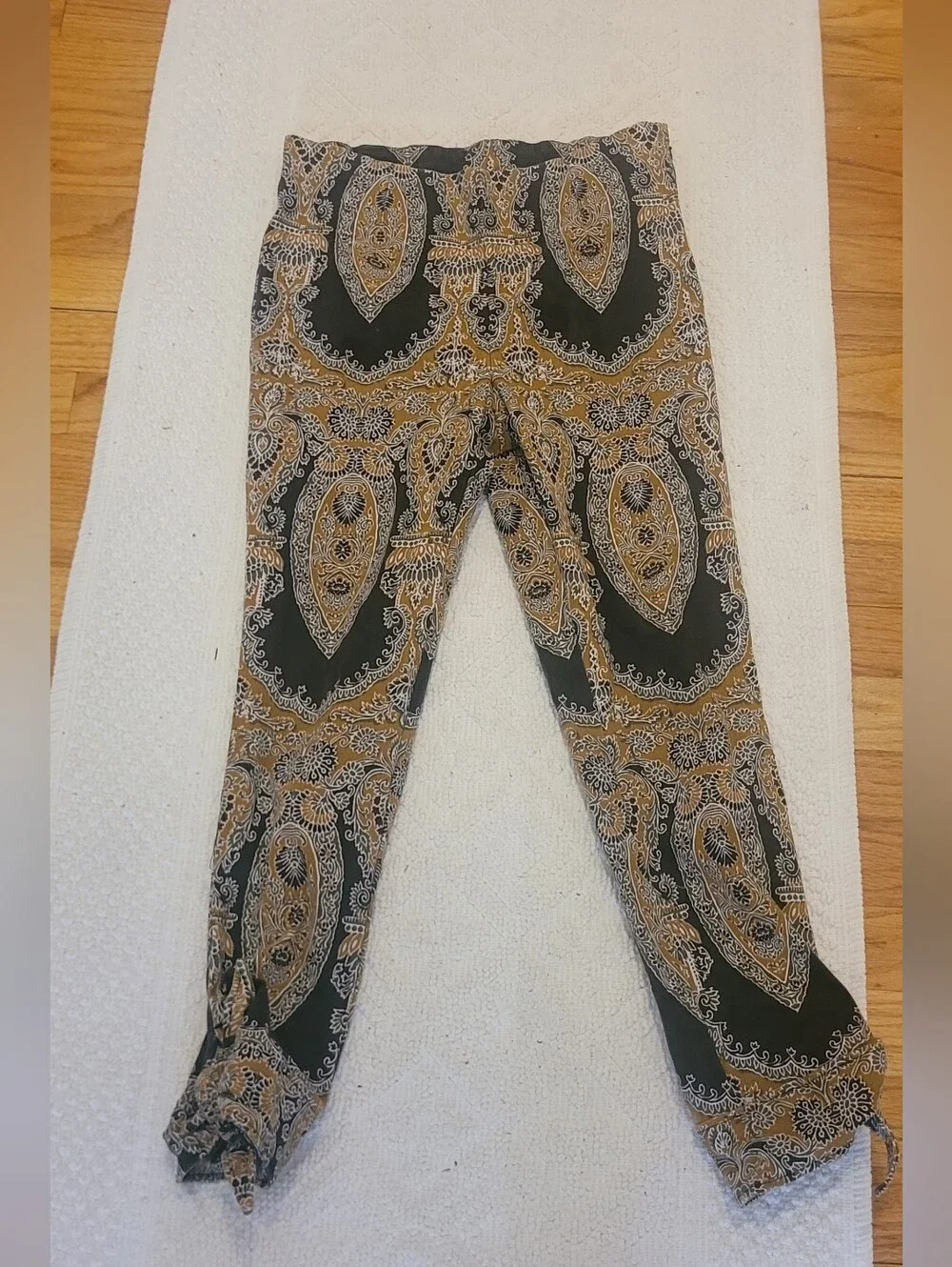 Free People Faux Suede Paisley Print Pants With Ankle Ties